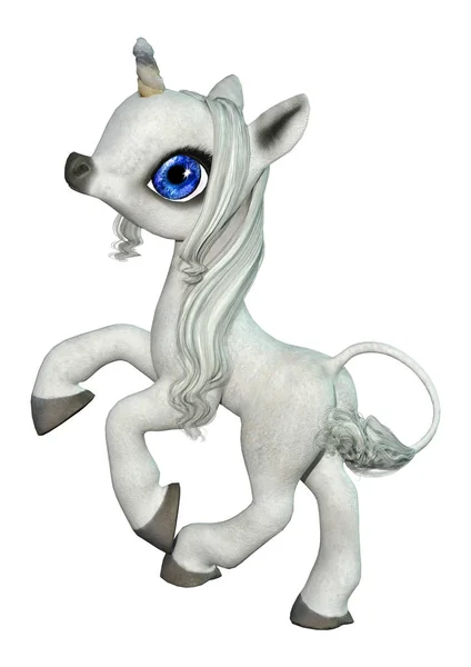 3D rendering Fairy Tale Little White Unicorn na białym — Zdjęcie stockowe