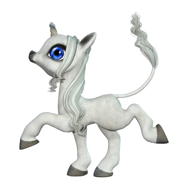 3D Rendering Fairy Tale Little White Unicorn on White — Stock Photo, Image