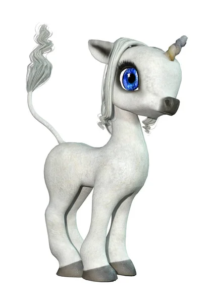 3D rendering Fairy Tale Little White Unicorn na białym — Zdjęcie stockowe