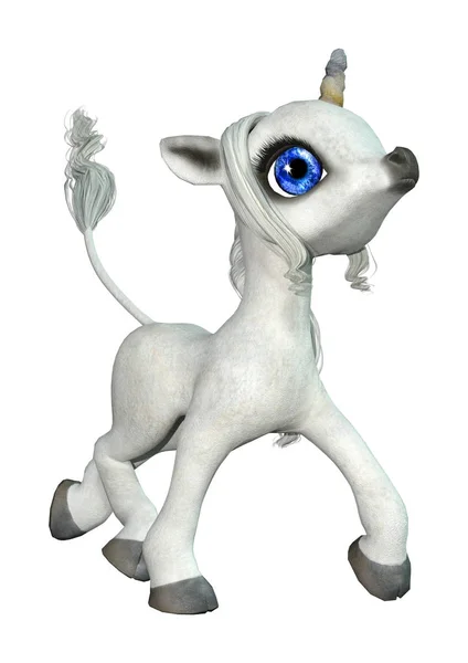 3D rendering Fairy Tale Little White Unicorn na białym — Zdjęcie stockowe