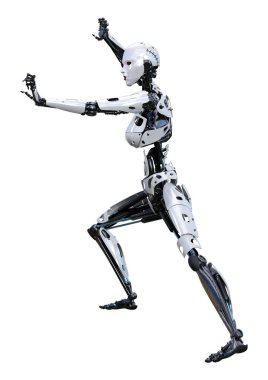 3D render kadın Robot üzerinde beyaz