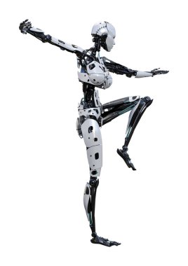 3D render kadın Robot üzerinde beyaz