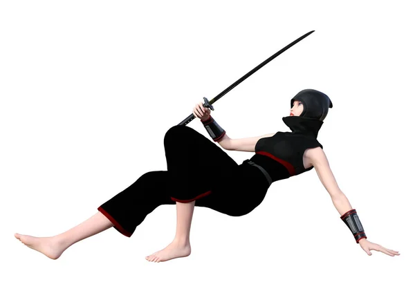 3D rendering vrouwelijke Ninja op wit — Stockfoto