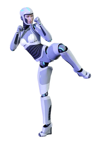 3D rendering kvinnlig Robot på vit — Stockfoto