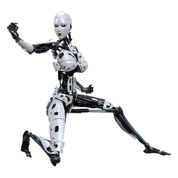 3D Rendering robot femminile su bianco — Foto Stock