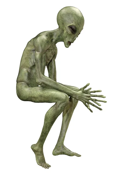 3D Representación verde extraterrestre en blanco —  Fotos de Stock