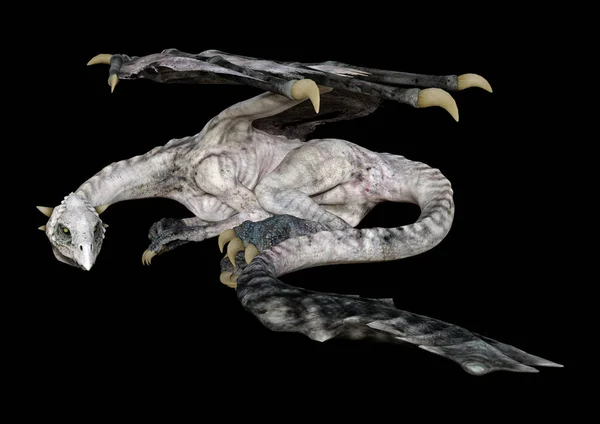 3D-рендеринг сказочного дракона на черном — стоковое фото