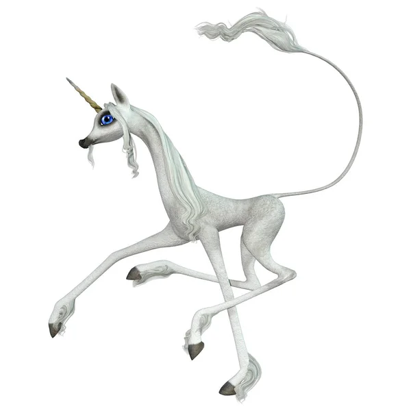 3D Rendering Fairy Tale White Unicorn on White — Stock Photo, Image