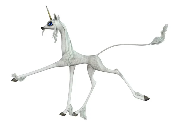 3D Rendering Fairy Tale White Unicorn on White — Stock Photo, Image