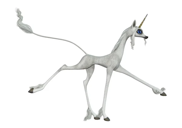 3D Rendering Fairy Tale White Unicorn on White — Stock Photo, Image