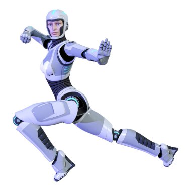 3D render kadın Robot üzerinde beyaz
