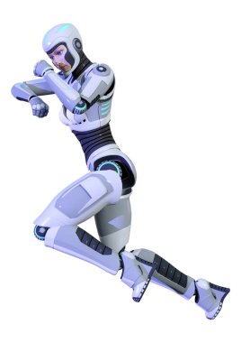 3D render kadın Robot üzerinde beyaz