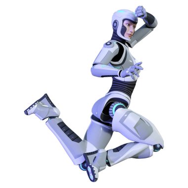 3D render kadın Robot üzerinde beyaz