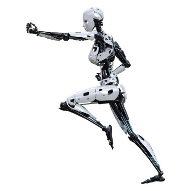 3D render kadın Robot üzerinde beyaz