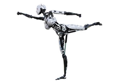 3D render kadın Robot üzerinde beyaz