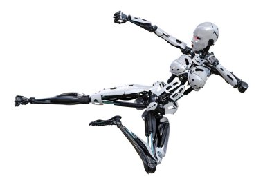 3D render kadın Robot üzerinde beyaz