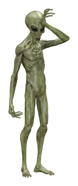 3D Rendering Green Alien on White — Stock Photo, Image