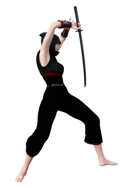 3D rendering kvinnlig Ninja på vit — Stockfoto