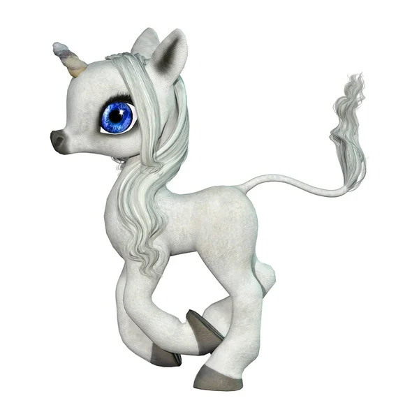 3D Rendering Fairy Tale Little White Unicorn on White — Stock Photo, Image