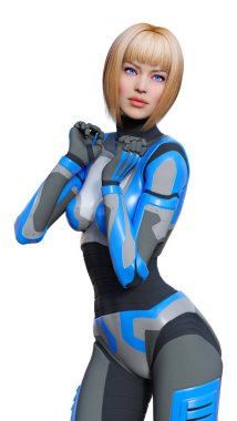 3D render kadın Robot üzerinde beyaz