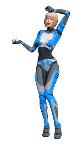 3D render kadın Robot üzerinde beyaz — Stok fotoğraf