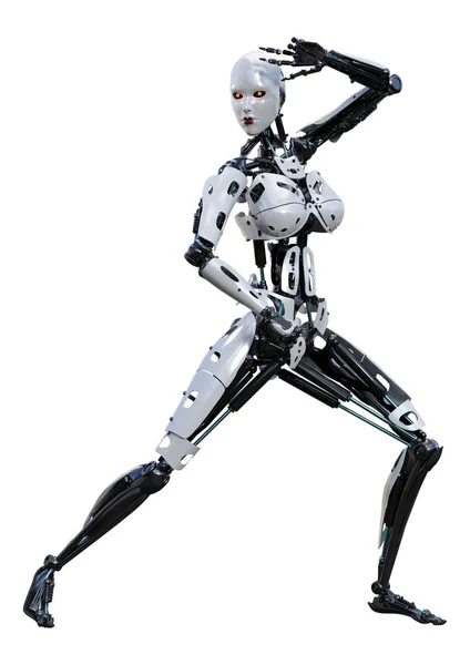 3D Rendering robot femminile su bianco — Foto Stock