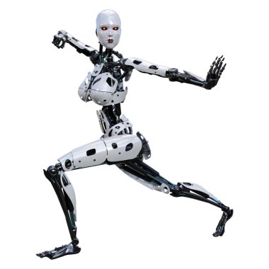 3D render kadın Robot üzerinde beyaz