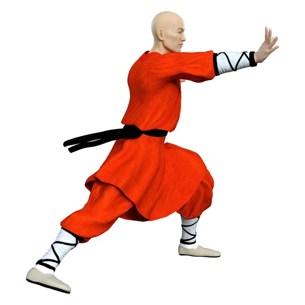 Representación 3D Shaolin Monje en Blanco — Foto de Stock