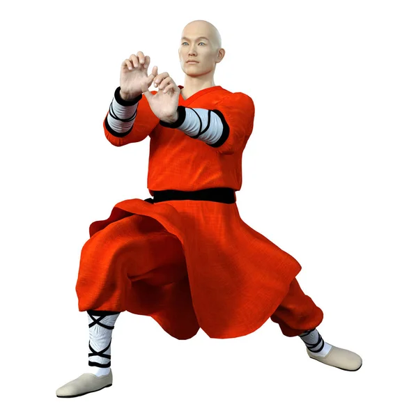 3D rendering Shaolin monnik op wit — Stockfoto