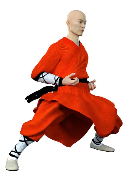 3D Rendering Shaolin Mönch auf Weiß — Stockfoto