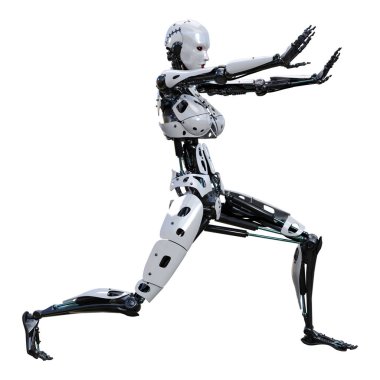 3D render kadın Robot üzerinde beyaz