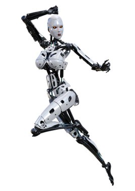 3D render kadın Robot üzerinde beyaz