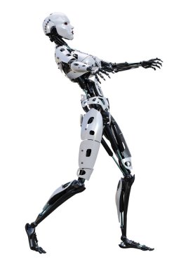 3D render kadın Robot üzerinde beyaz