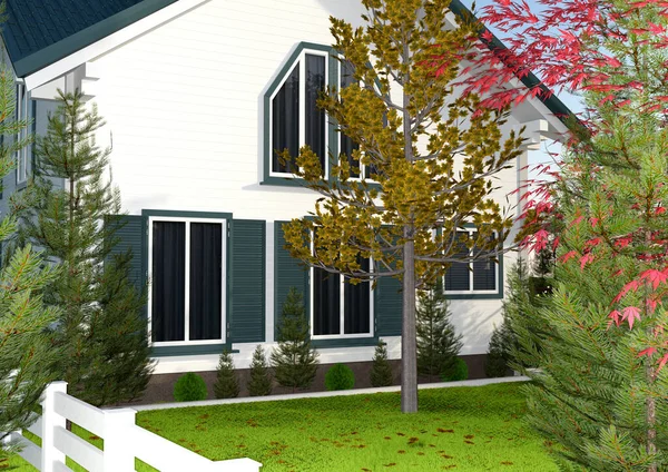 Rendering Cottage Autunnale All Esterno — Foto Stock
