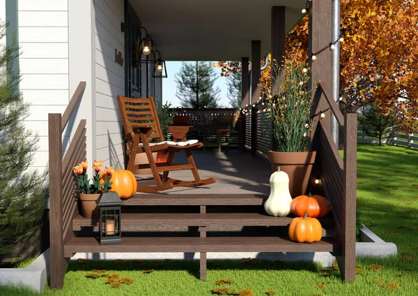 Rendering Autumn Cottage Exterior — Stock Photo, Image