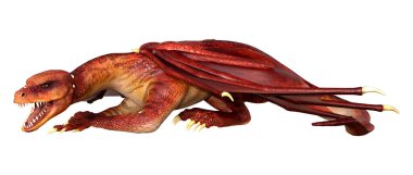 Beyaz arka planda izole edilmiş bir fantezi ejderhanın 3 boyutlu canlandırması