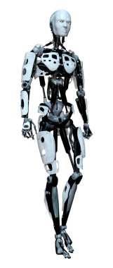 Beyaz arkaplanda izole edilmiş bir erkek robotun 3B görüntülemesi