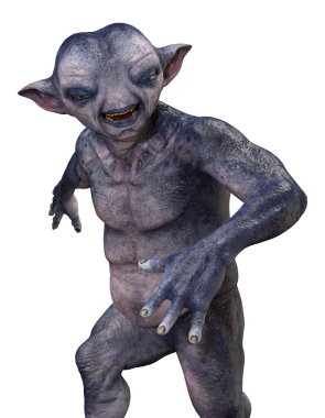 Beyaz arka planda izole edilmiş mavi bir uzaylının 3 boyutlu görüntüsü