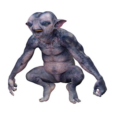 Beyaz arka planda izole edilmiş mavi bir uzaylının 3 boyutlu görüntüsü