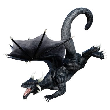 Beyaz arka planda izole edilmiş bir fantezi ejderhanın 3 boyutlu canlandırması