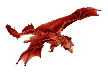 Beyaz arka planda izole edilmiş bir fantezi ejderhanın 3 boyutlu canlandırması