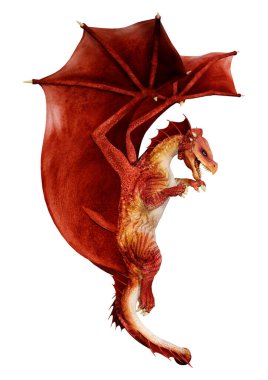 Beyaz arka planda izole edilmiş bir fantezi ejderhanın 3 boyutlu canlandırması