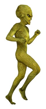 Beyaz arka planda izole edilmiş yeşil bir uzaylının 3 boyutlu görüntüsü