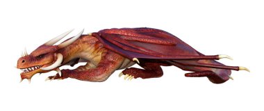 Beyaz arka planda izole edilmiş bir fantezi ejderhanın 3 boyutlu canlandırması