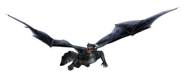 Beyaz arka planda izole edilmiş bir fantezi ejderhanın 3 boyutlu canlandırması