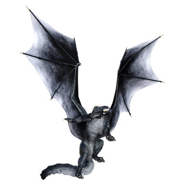 Beyaz arka planda izole edilmiş bir fantezi ejderhanın 3 boyutlu canlandırması