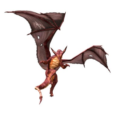 Beyaz arka planda izole edilmiş bir fantezi ejderhanın 3 boyutlu canlandırması