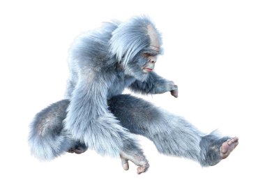 Yeti 'nin beyaz arka planda izole ettiği 3 boyutlu bir fantezi yaratığı.