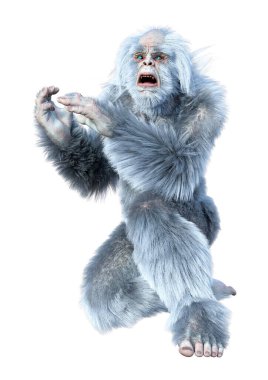 Yeti 'nin beyaz arka planda izole ettiği 3 boyutlu bir fantezi yaratığı.