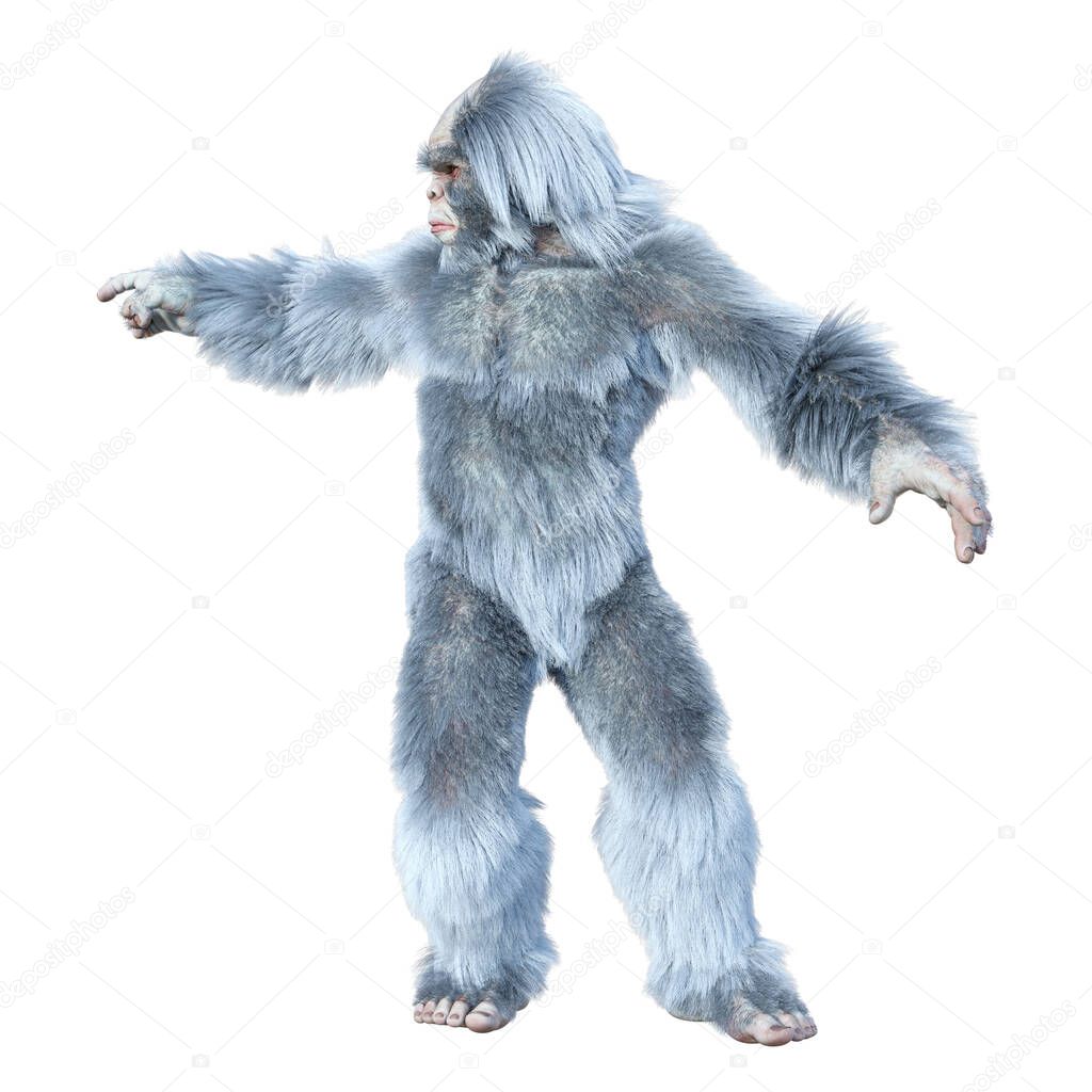 3D rendering of a fantasy creature yeti isolated on white background